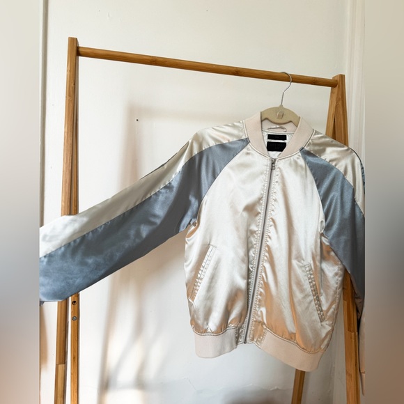 Tiger of Sweden Satin Bomber Jacket in Silver / Blue - Picture 3 of 5